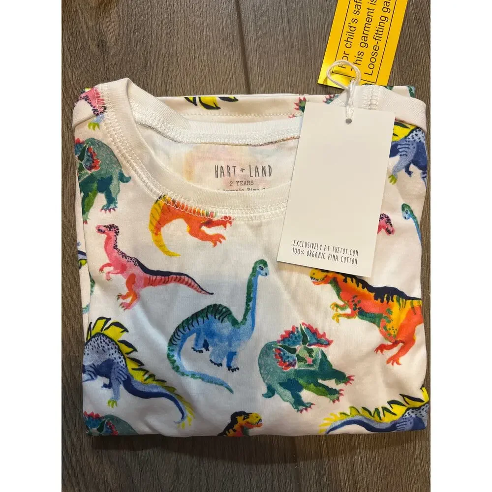Hart+Land Dinos Patterned Organic Pima Cotton Kids Pajama Set 2T